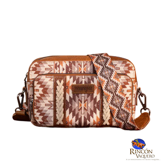Bolso bandolera Wrangler con estampado retro y compartimento para billetera