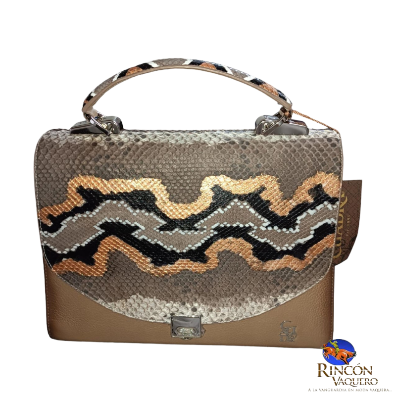 Bolsa Cuadra en Piel Genuina de Pitón