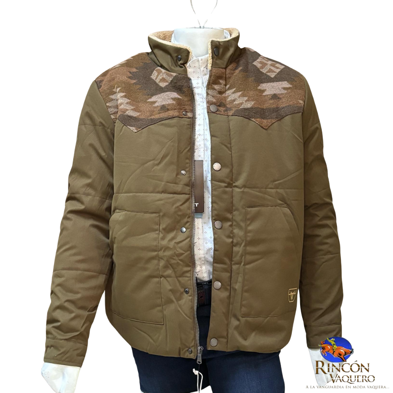Chamarra acolchado azteca beige para caballero