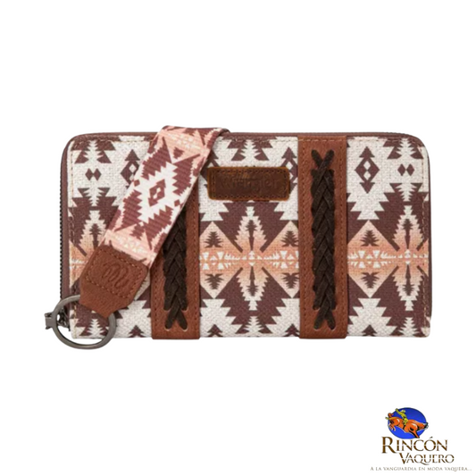Cartera con estampado artístico Wrangler Southwestern, color beige