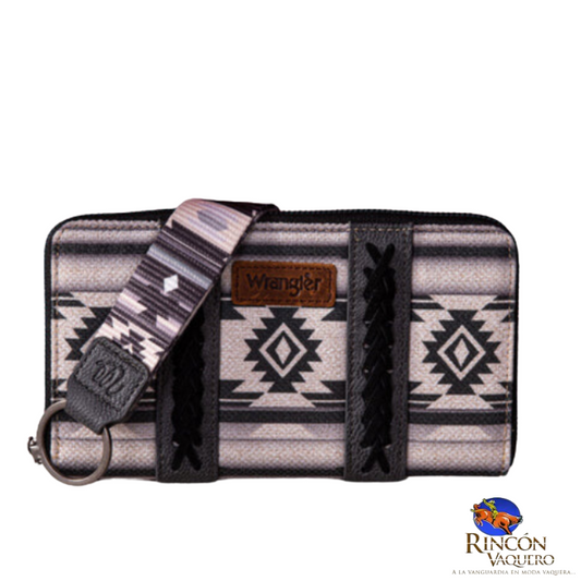 Cartera Wrangler con estampado artístico Southwestern- Negra