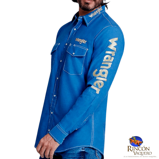 Camisa Vaquera Wrangler caballero 20 Logos Slim Manga Larga 942