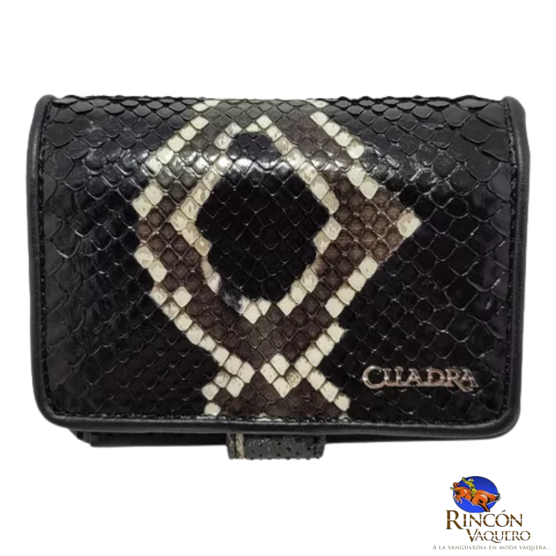 Cartera en piel genuina de pitón en color negro para dama