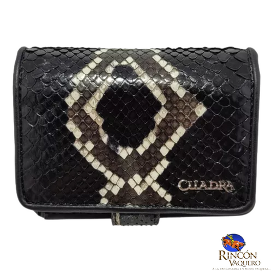 Cartera en piel genuina de pitón en color negro para dama