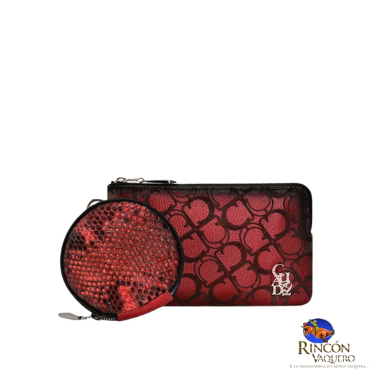 Cartera Cuadra en piel genuina de Pitón Belly Rojo