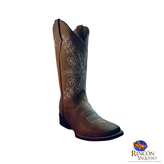 Bota western para dama en piel genuina