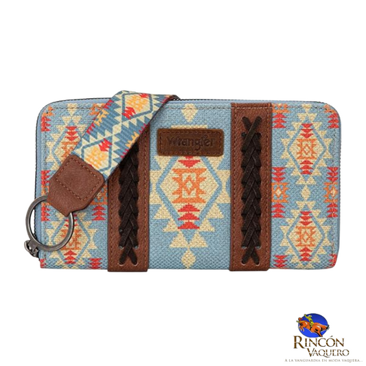 Cartera con estampado artístico Wrangler Southwestern, color azul