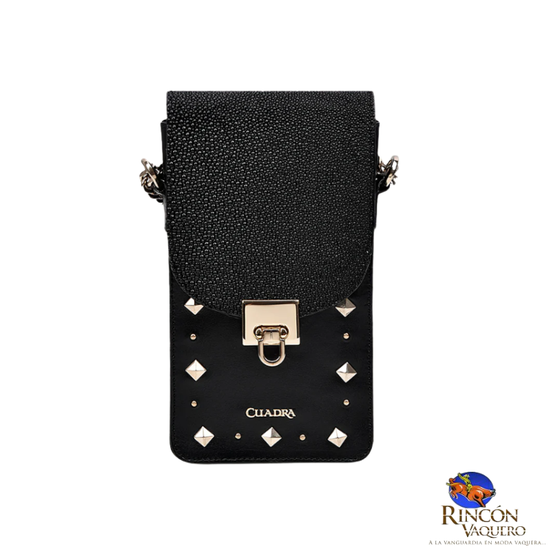 Porta celular negro de piel exótica