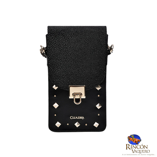 Porta celular negro de piel exótica