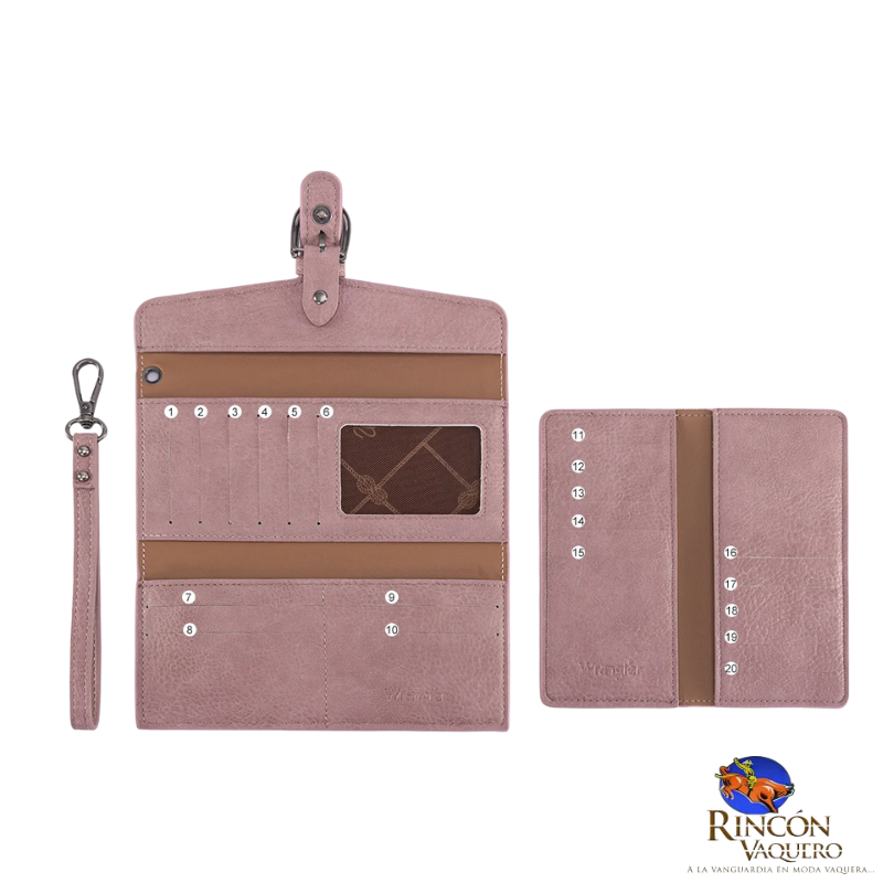 Cartera/Muñequera RFID de tres pliegues con estampado de vaca Wrangler Western y tarjetero extraíble - Rosa