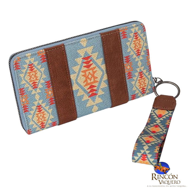 Cartera con estampado artístico Wrangler Southwestern, color azul