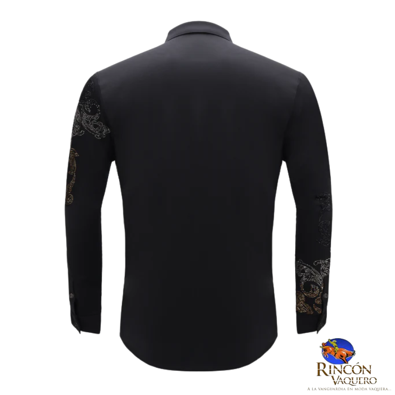 Camisa con cristales florales - NEGRO/ORO GRIS