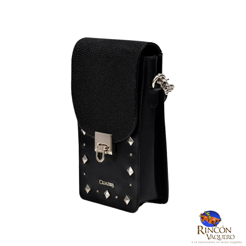 Porta celular negro de piel exótica