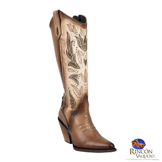 Bota alta western para dama en piel genuina de res