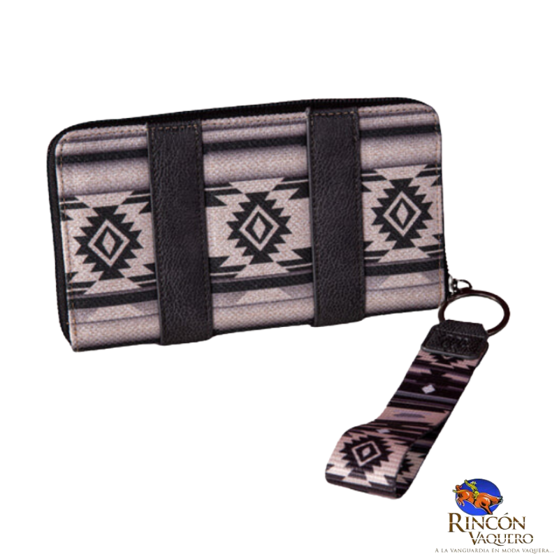 Cartera Wrangler con estampado artístico Southwestern- Negra