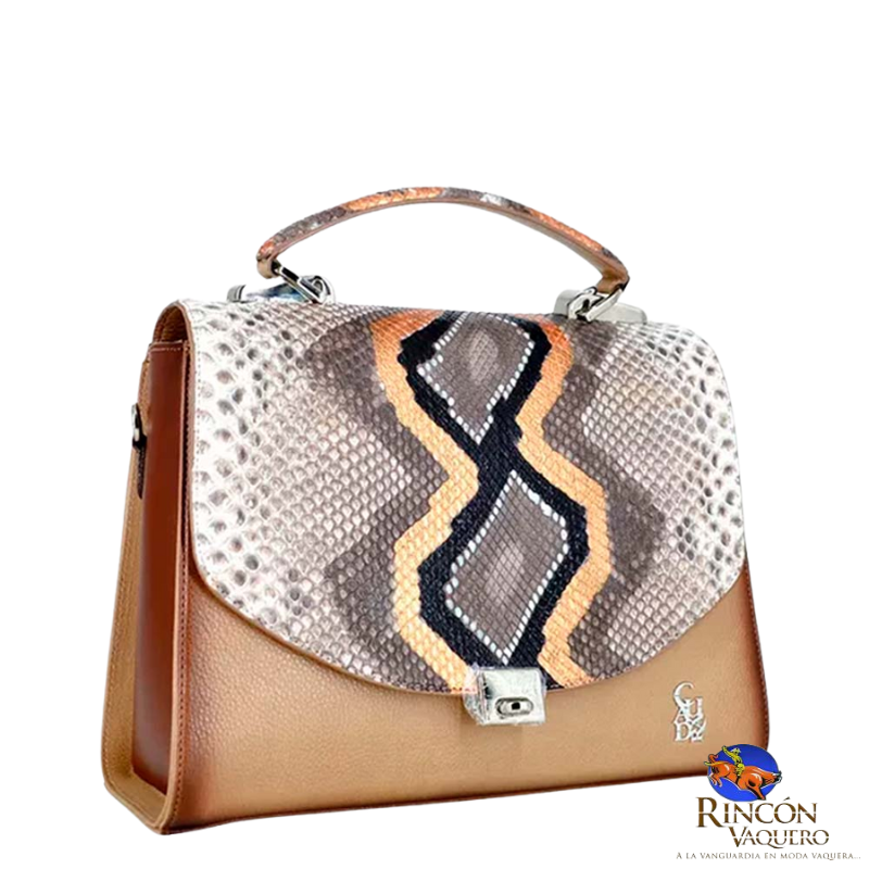 Bolsa Cuadra en Piel Genuina de Pitón