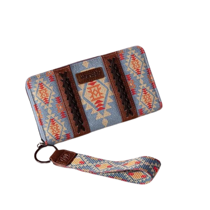 Cartera con estampado artístico Wrangler Southwestern, color azul