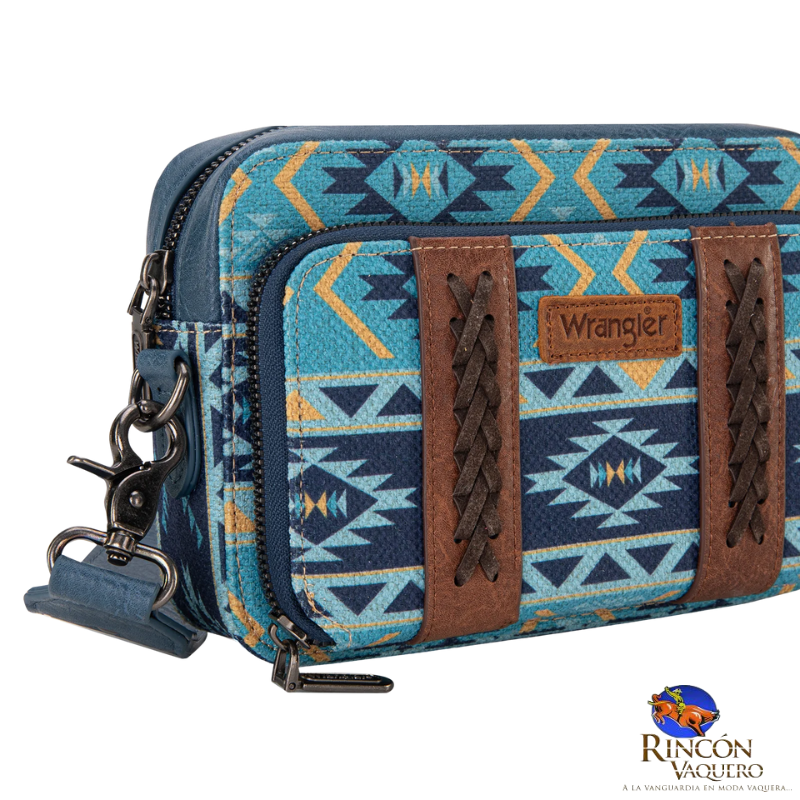 Bolso bandolera Wrangler con estampado azteca y compartimento para billetera