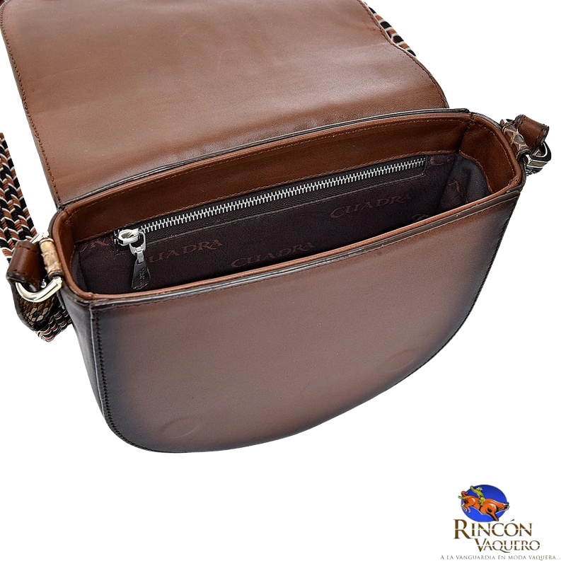 Bolso bandolera de piel exótica marrón con tachuelas