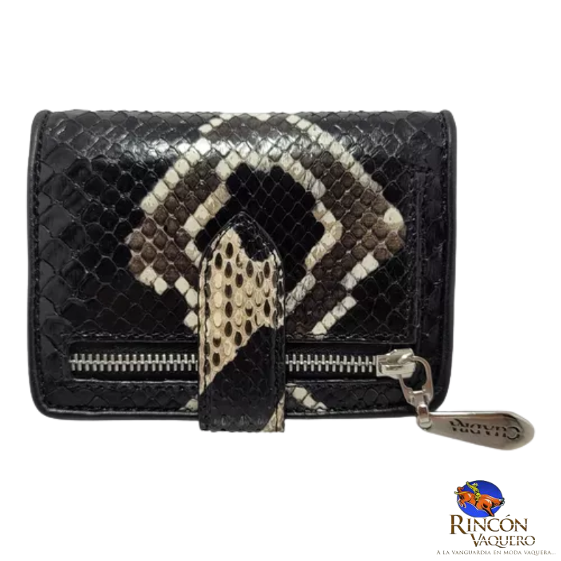 Cartera en piel genuina de pitón en color negro para dama