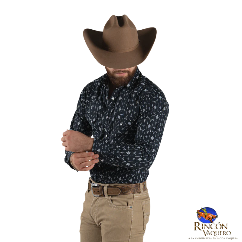 Camisa Wrangler Caballero Cráneo Negro