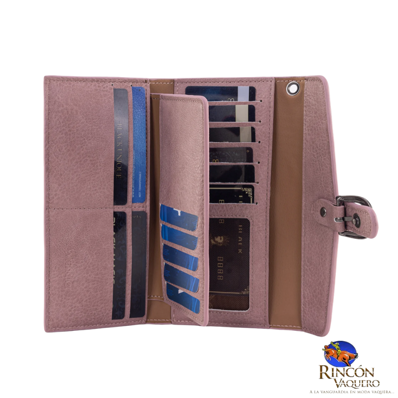 Cartera/Muñequera RFID de tres pliegues con estampado de vaca Wrangler Western y tarjetero extraíble - Rosa