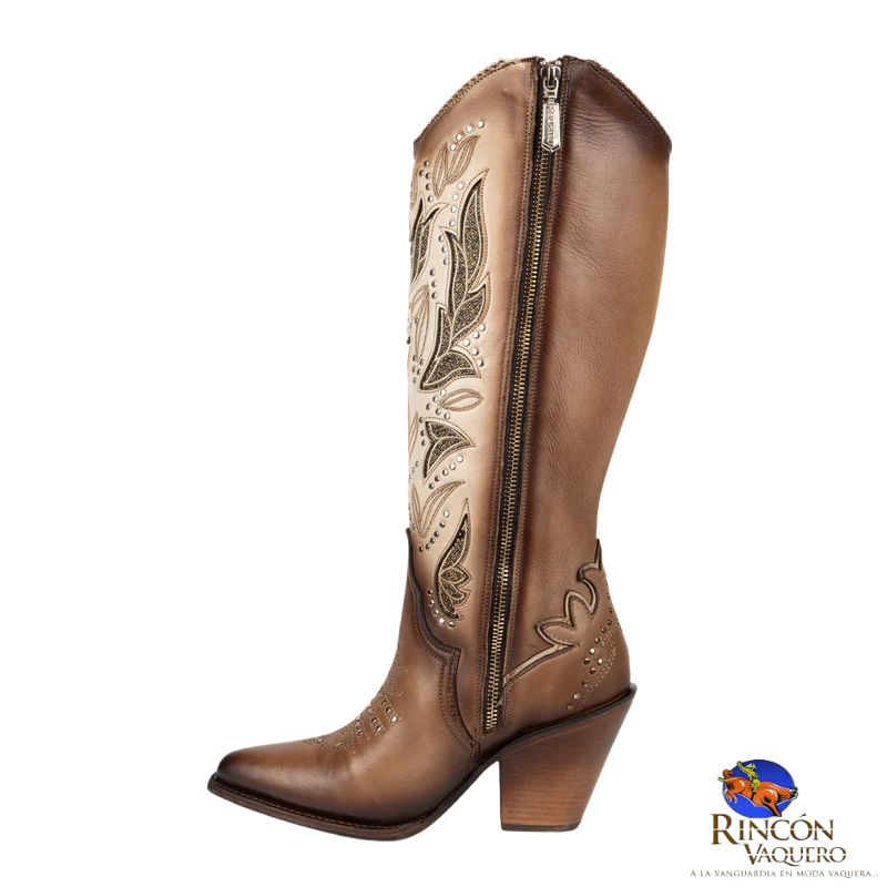 Bota alta western para dama en piel genuina de res
