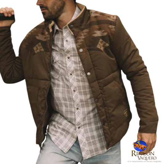 Chamarra acolchado azteca beige para caballero