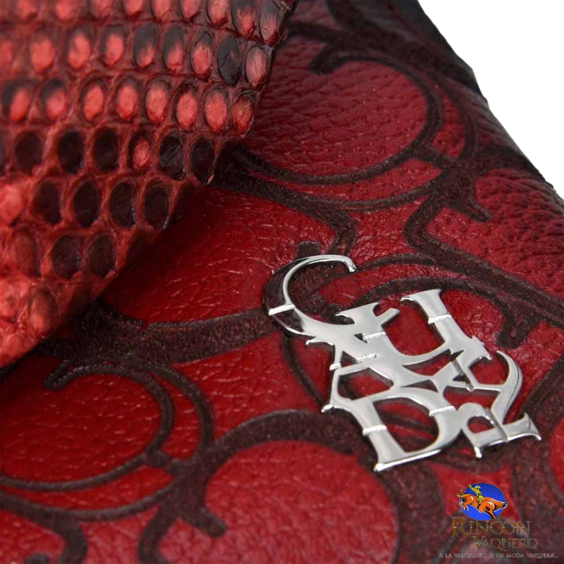 Cartera Cuadra en piel genuina de Pitón Belly Rojo