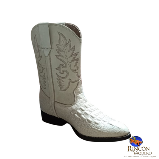 Bota para joven con diseño de cocodrilo en color blanco