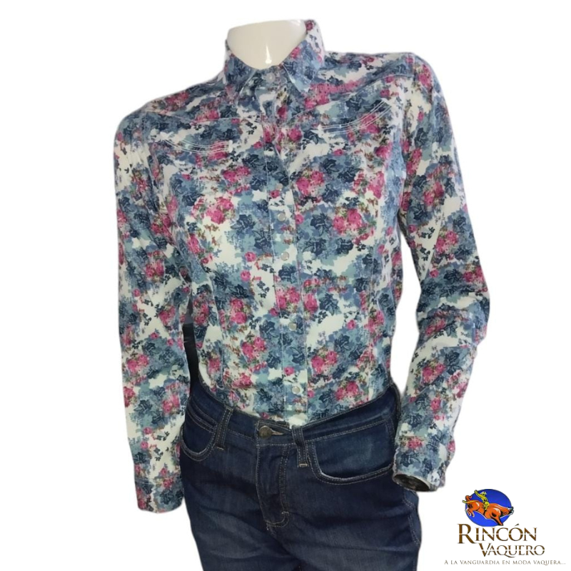 Camisa vaquera Wrangler dama retro floreada 990