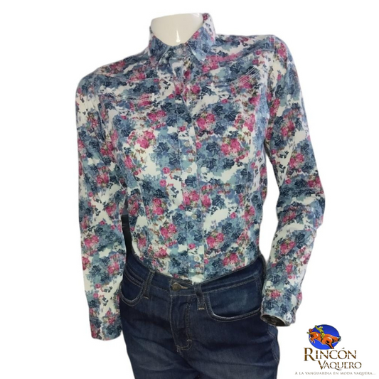 Camisa vaquera Wrangler dama retro floreada 990