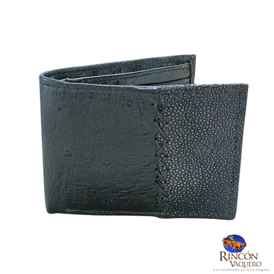 Cartera Mario Montana en piel genuina de avestruz- mantarraya para caballero
