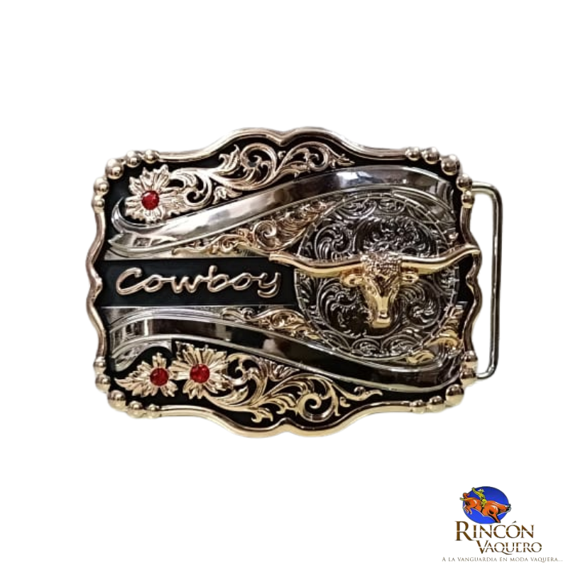 Hebilla Nocona Floreado cowboy craneo dorado