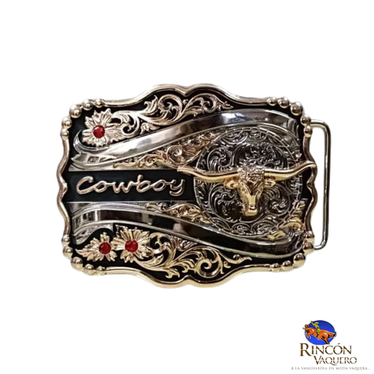 Hebilla Nocona Floreado cowboy craneo dorado