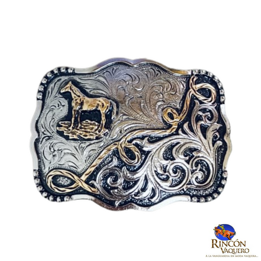 Hebilla Ranch Brand Lazo y Caballo dorado