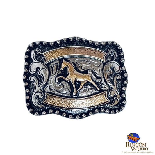 Hebilla Ranch Brand para niño caballo dorado