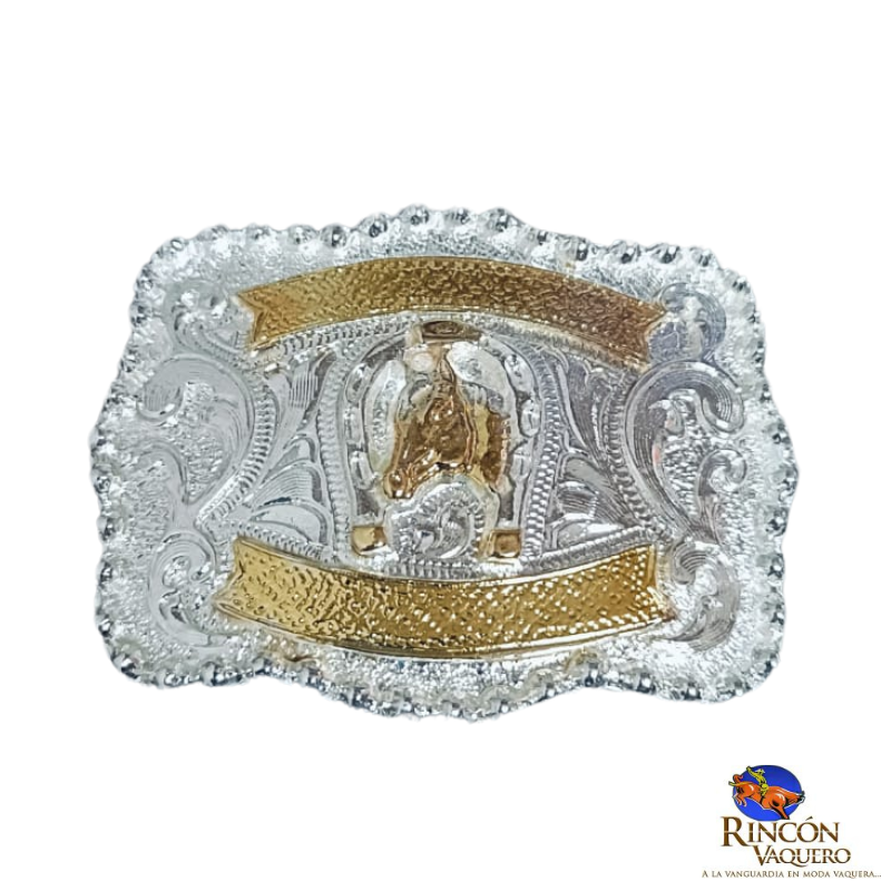 Hebilla Ranch Brand para niño con diseño de herradura y caballo