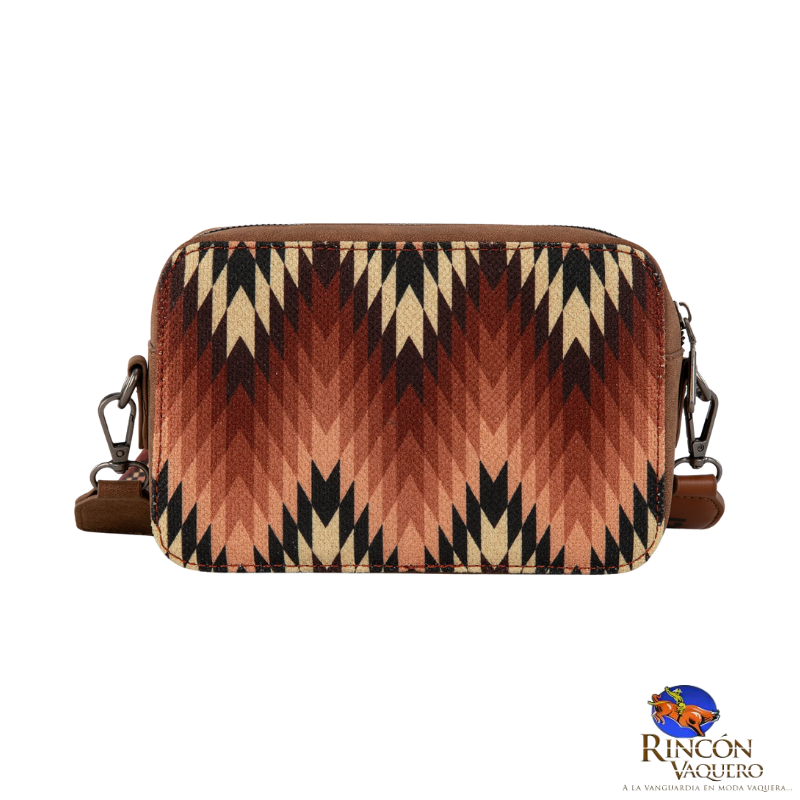 Bolso bandolera Wrangler con estampado del suroeste y compartimento para billetera (marrón)
