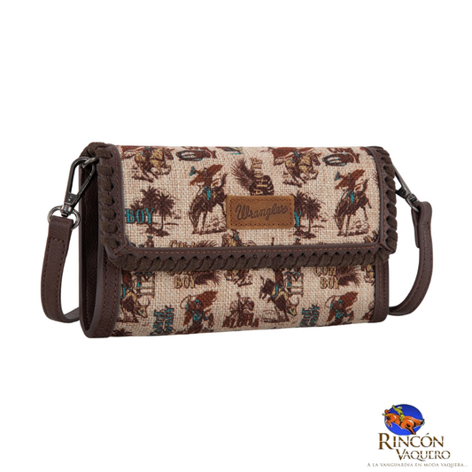 Cartera/bandolera Wrangler Vintage Retro Cowboy con estampado moderno - Color tostado