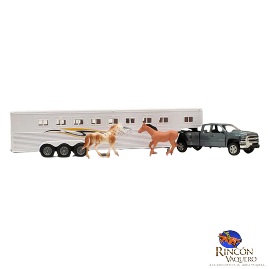 Juguete M&F Western Products Camioneta Chevrolet Silverado con remolque cuello de ganso