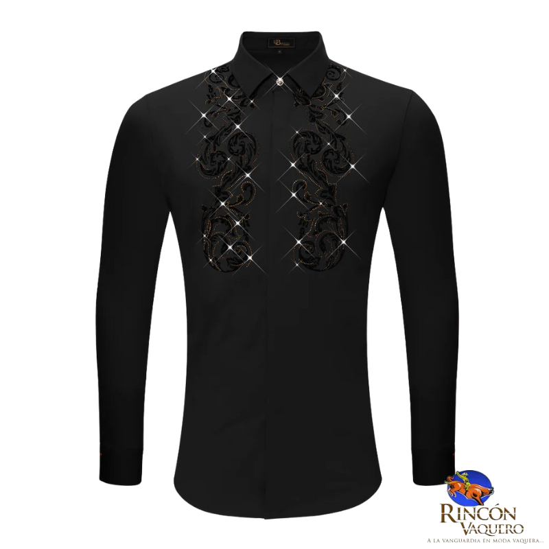 Camisa con botones y diamantes de imitación de Climbing Heights, color NEGRO