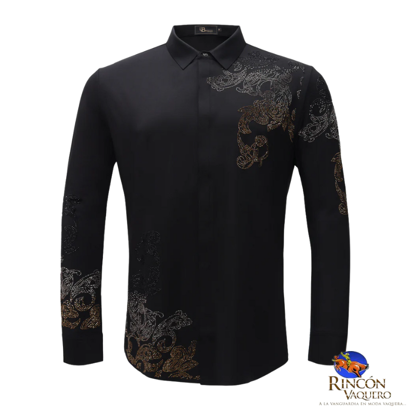 Camisa con cristales florales - NEGRO/ORO GRIS