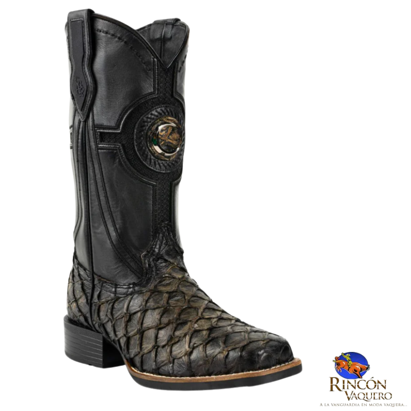 Bota rodeo en piel genuina de pirarucú para caballero