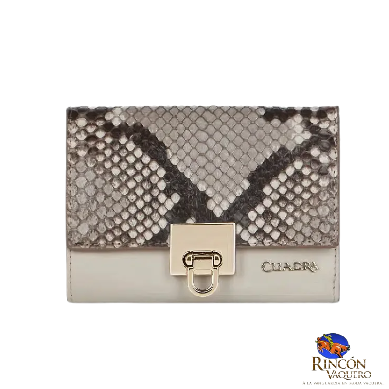 Cartera para dama en piel genuina de pitón color gris