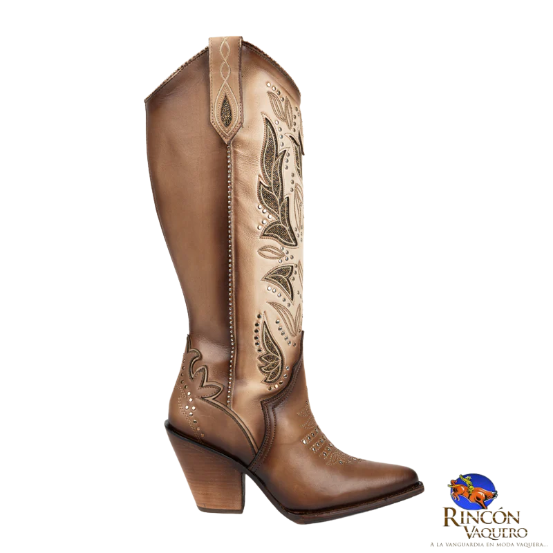 Bota alta western para dama en piel genuina de res