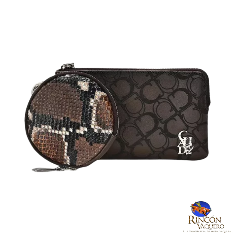 Cartera Cuadra en piel genuina de Pitón Belly Miel