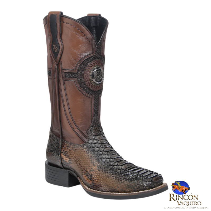 Bota rodeo en piel genuina de pitón para caballero