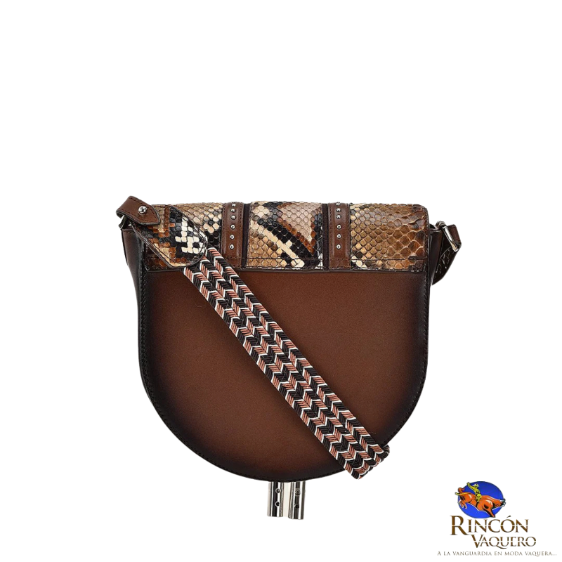 Bolso bandolera de piel exótica marrón con tachuelas