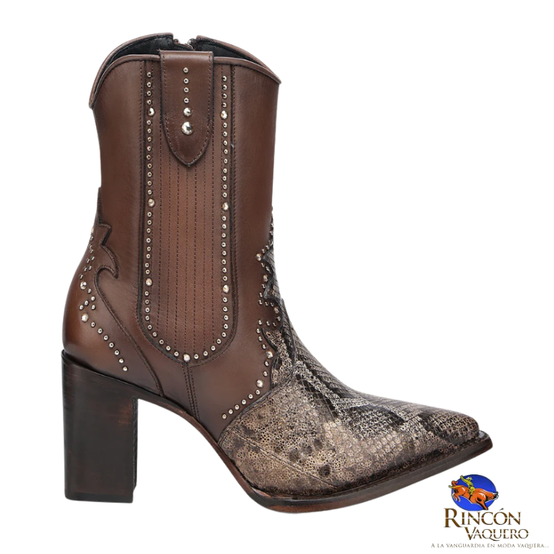 Botín casual en piel genuina de pitón para dama
